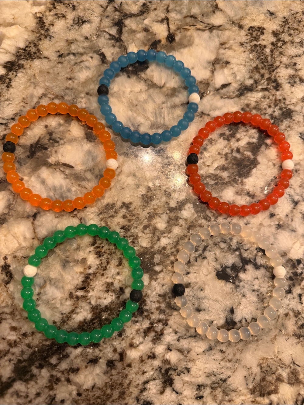 Lokai Beaded Stretch Bracelet Set - Blue, Orange, Red, Green, Clear